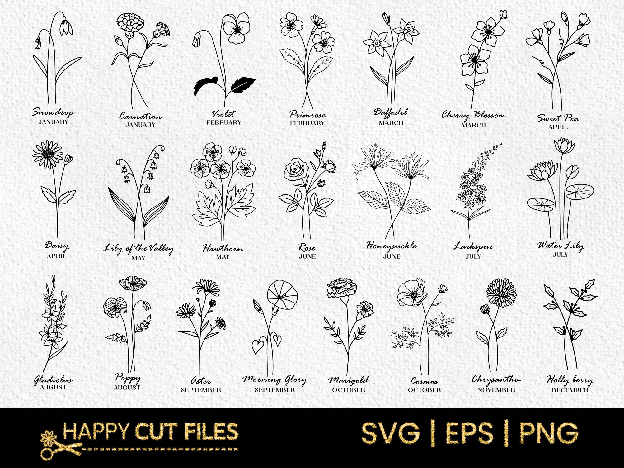 Birth Flower Svg Bundle Floral Clipart