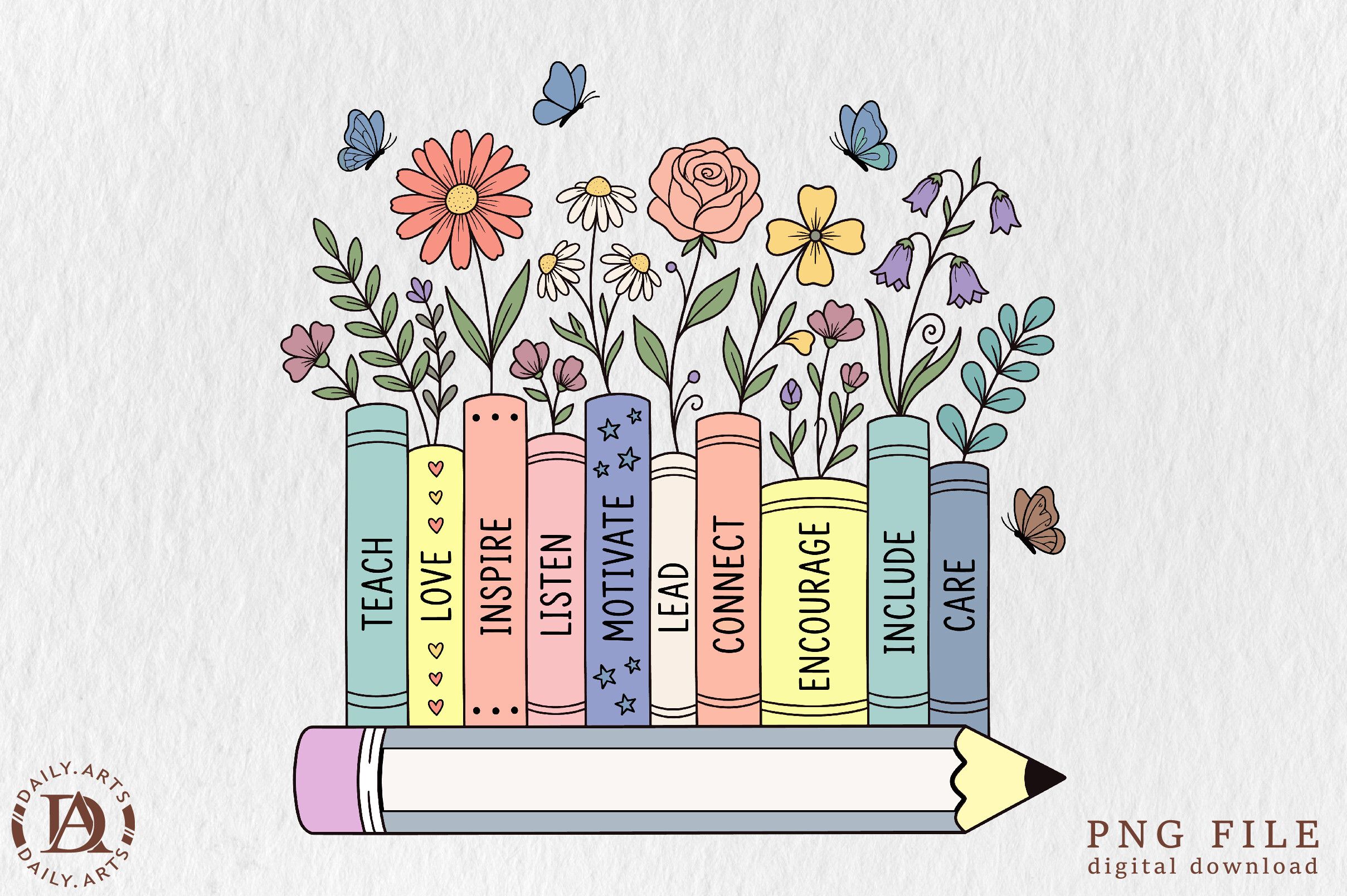 Floral School Books PNG