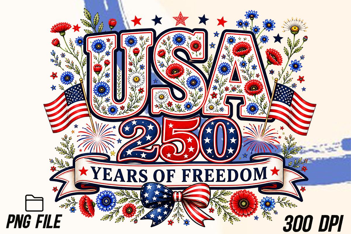 USA 250 Years of Freedom Floral PNG