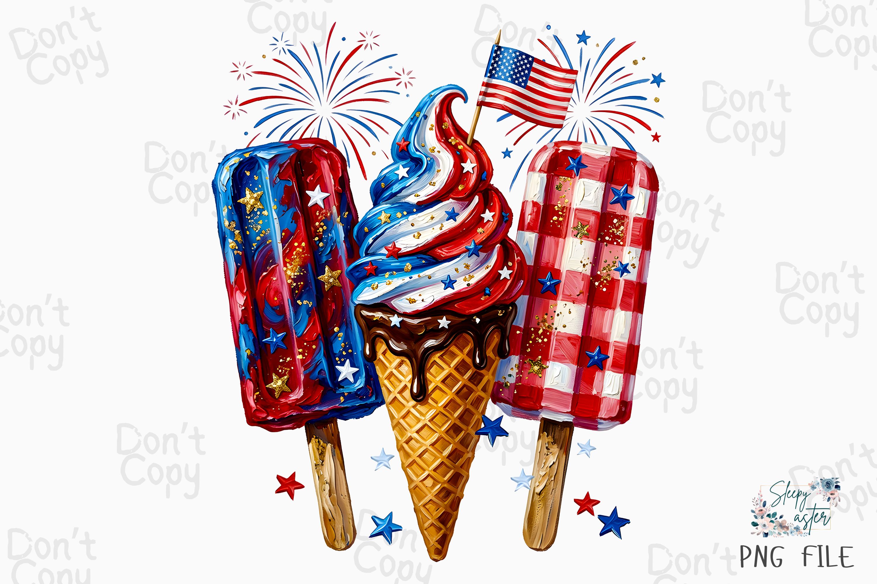 July 4th Ice Cream, Patriotic USA PNG