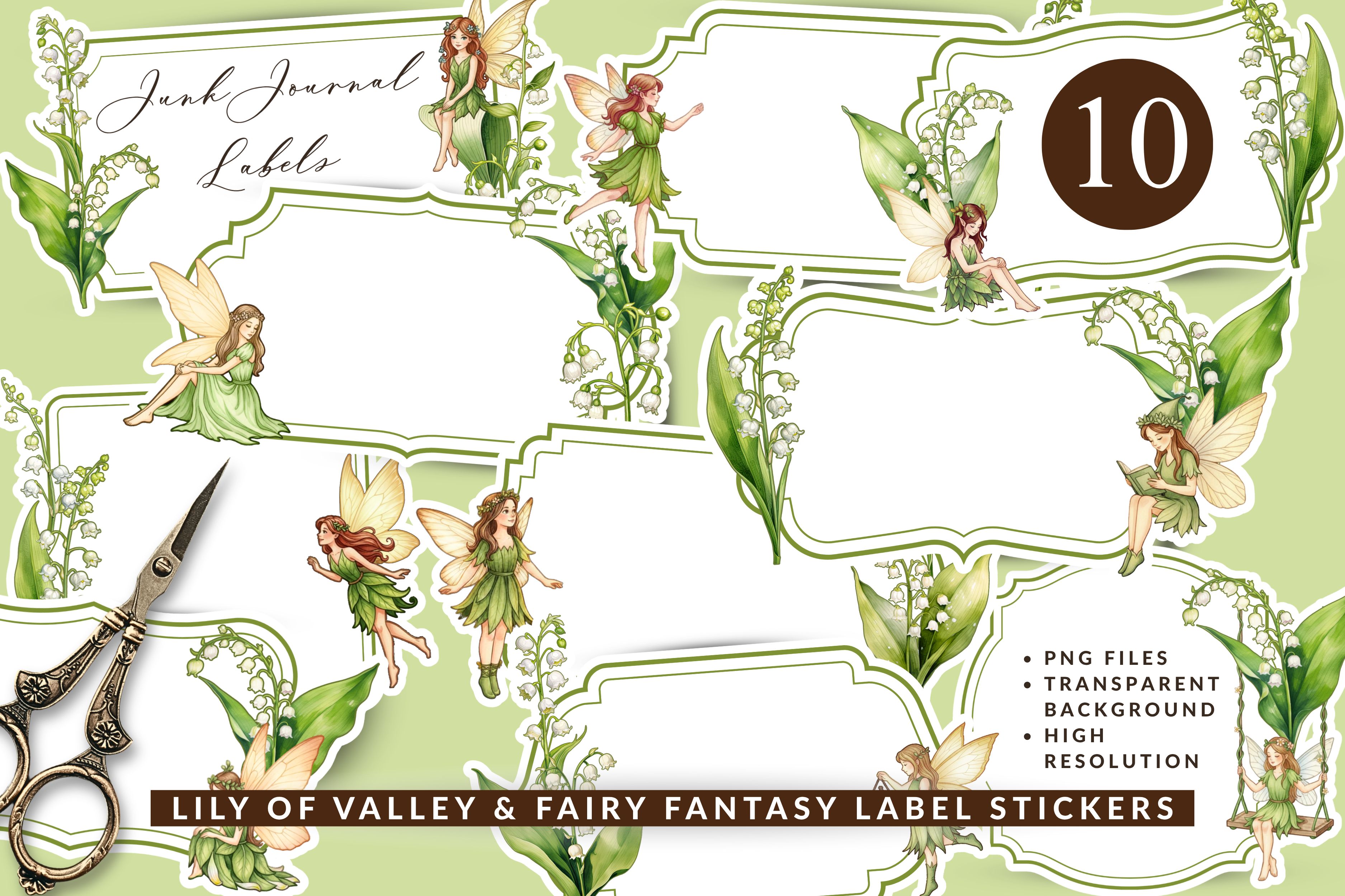 Lily of Valley Fairy Label Stickers PNG