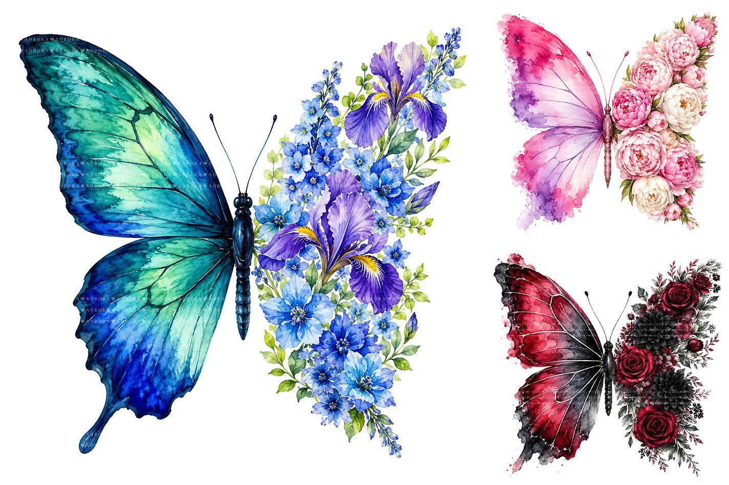 Watercolor Floral Butterfly Sublimation
