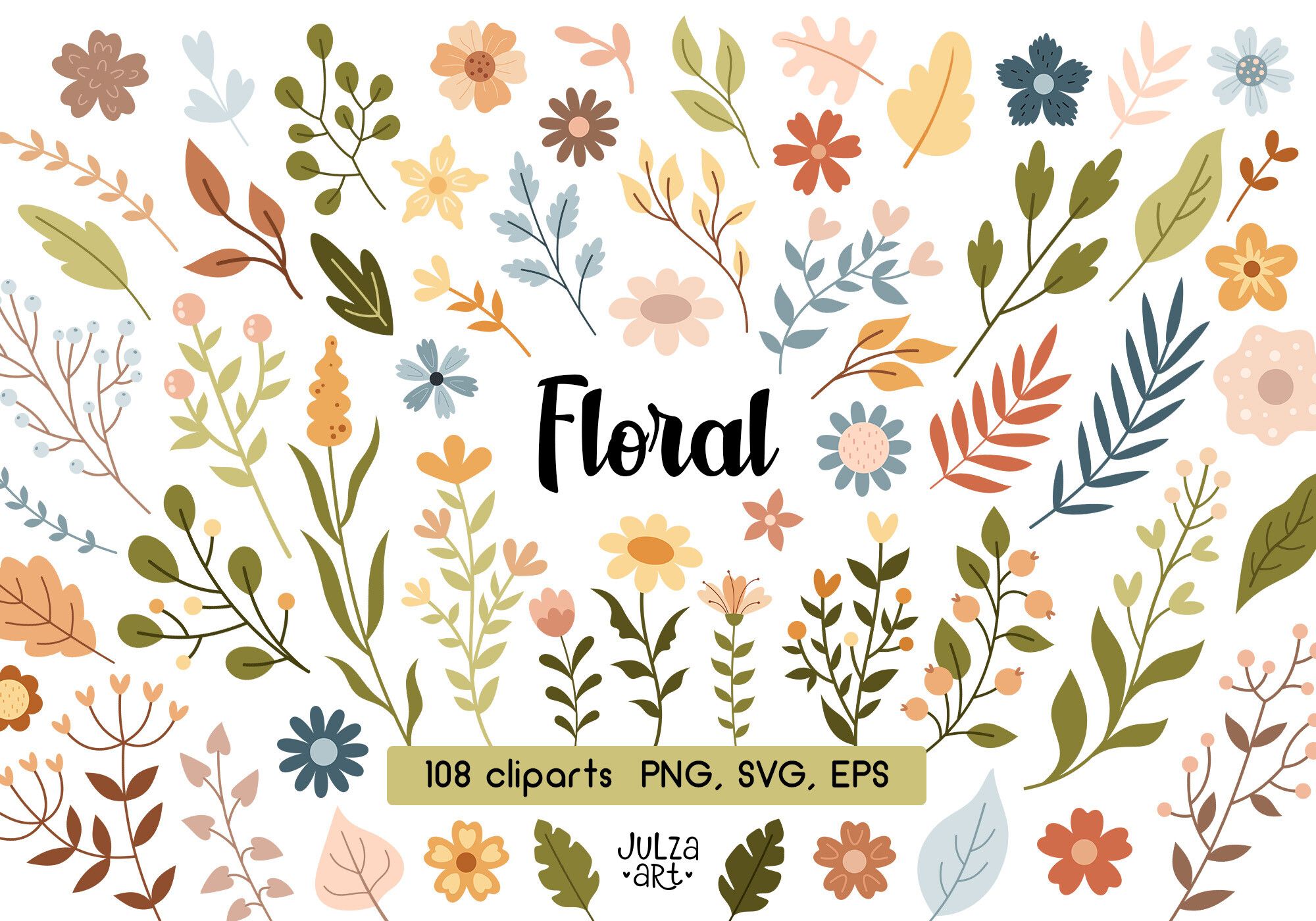 Boho Floral Clipart, Flower Svg Png