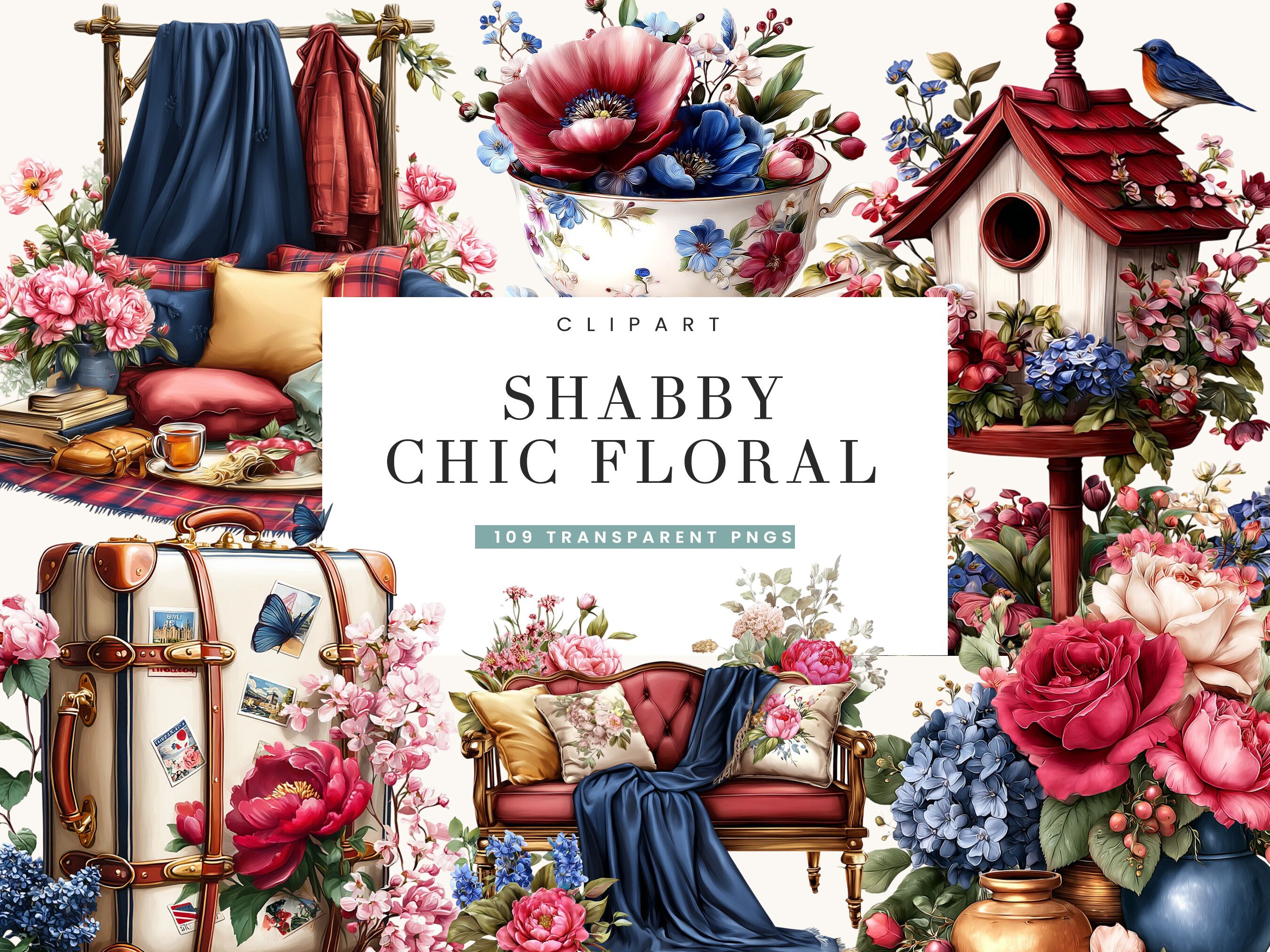 Shabby Chic Floral Clipart Bundle