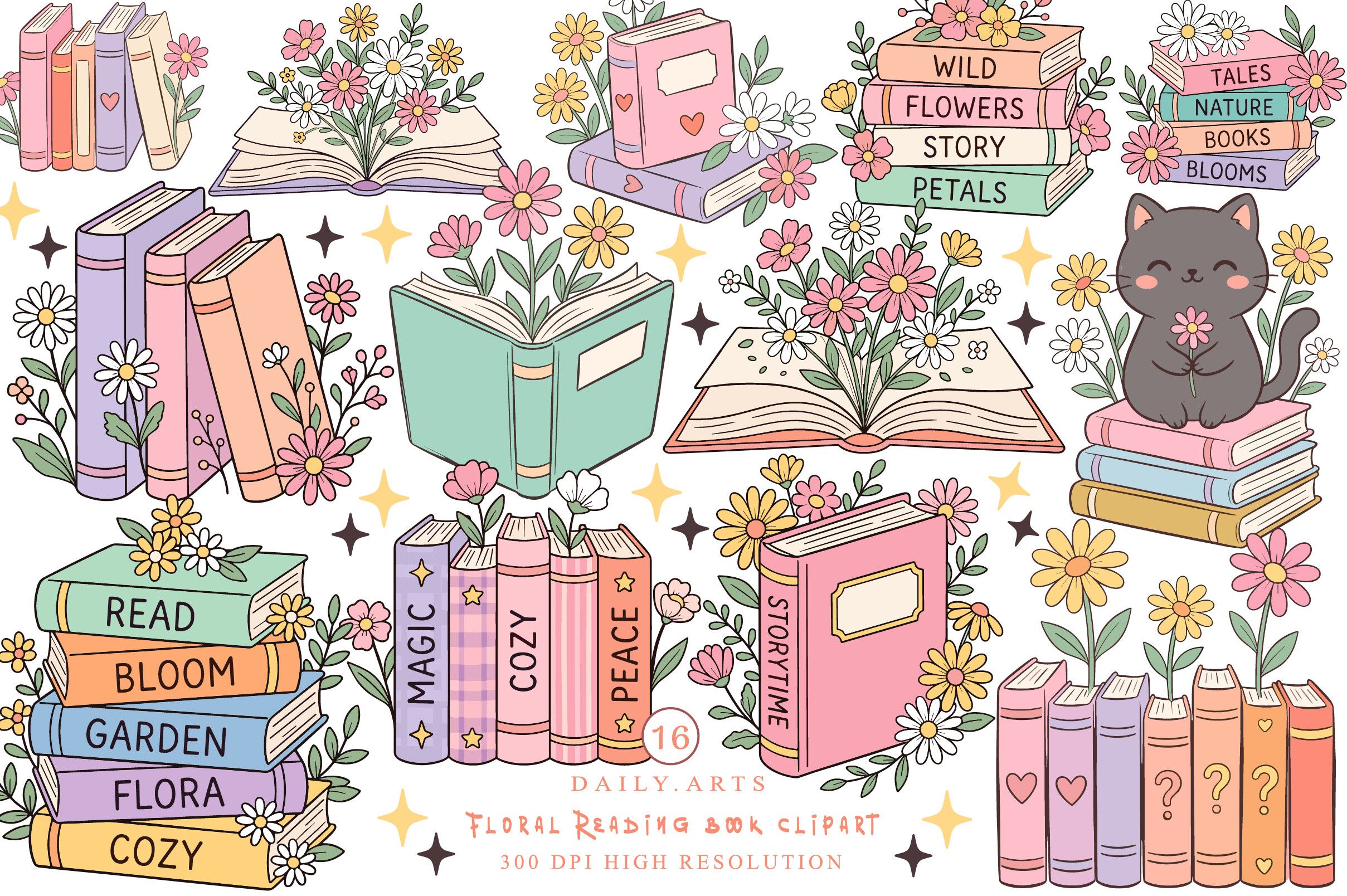 Floral Reading Book Clipart