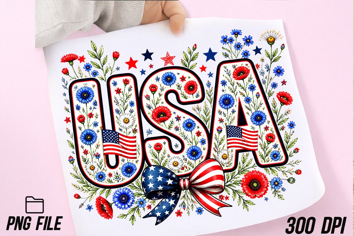 Floral PNG, July 4th Png, Patriotic USA